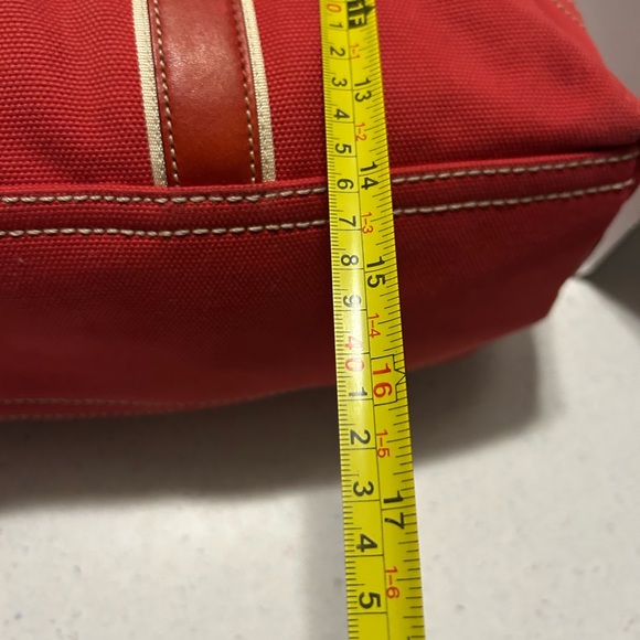 Coach Red Canvas Tote Bag with Red and Tan Leather Trim - Picture 7 of 14